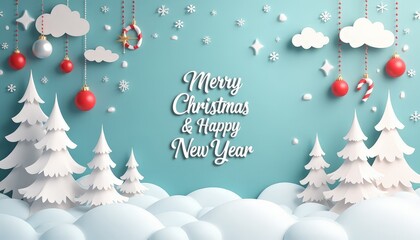 Merry Christmas & Happy New Year Greeting with Winter Scene