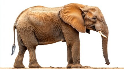 Majestic African elephant showcasing its impressive size and unique features while standing gracefully in profile against a neutral background.