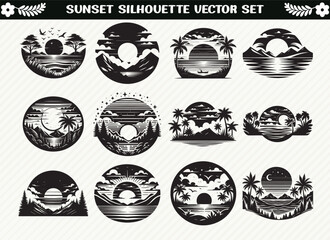 Sunset Silhouette Set with Stunning Scenes for Calm, Romantic, and Nature-Inspired Designs