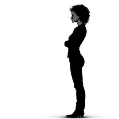 African American Woman Silhouette, Black And White Illustration Isolated On White Background