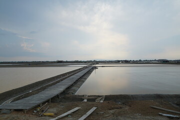 Salt farming activity coastal region landscape photography natural environment wide angle view agricultural heritage