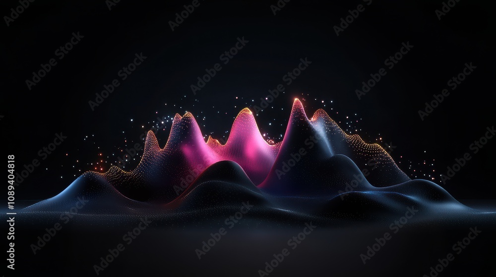 Leinwandbilder a vibrant, abstract wave-like structure illuminated with pink and blue hues against a dark backgroun