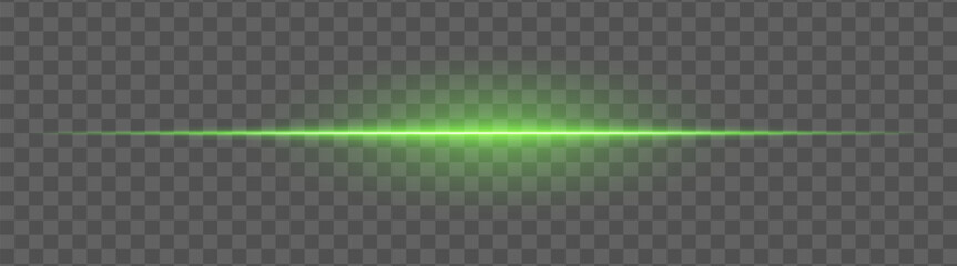 Green glowing light beam with halo effect on a transparent background, suitable for abstract overlays