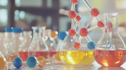 Colorful Chemistry: A Vibrant Display of Laboratory Equipment and Molecular Structures