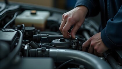 Mecánico trabajando con atención en un taller, herramientas y ambiente industrial alrededor.