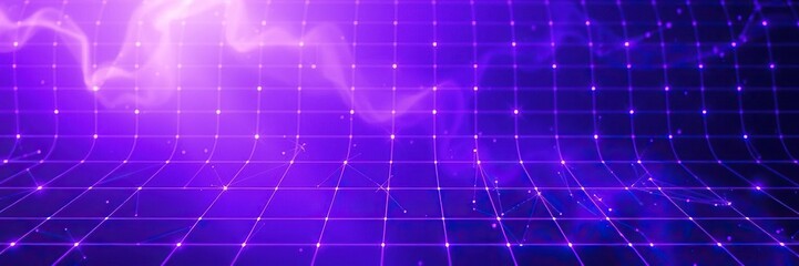 Fototapeta premium Mystical violet grid with glowing filaments, high-tech elements, futuristic ambiance, neon lights