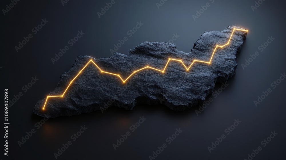 Fototapete a glowing line graph rises over a textured black surface, symbolizing growth and progress in data an