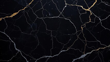Noir black marble surface with intricate patterns and subtle inlays of silver or gold, sleek design, metallic