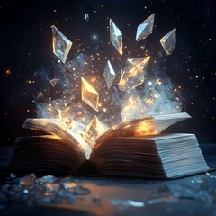 Crystalline Book of Knowledge Radiating Geometric Shapes and Energy