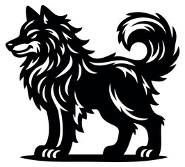 Fototapeta premium Black dog, wolf silhouette illustration in bold style with intricate details. Vector art 