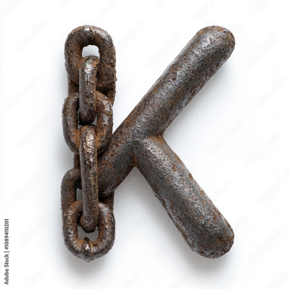 Aufkleber rough letter k crafted chain links displayed white background emphasizing its industrial texture and