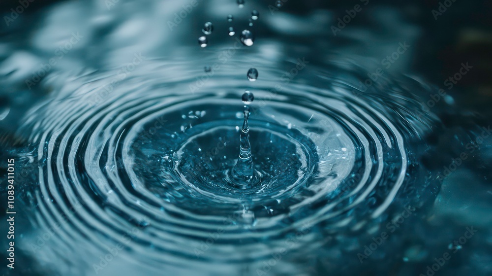 Poster A single water drop falls into a pool of water, creating concentric ripples.