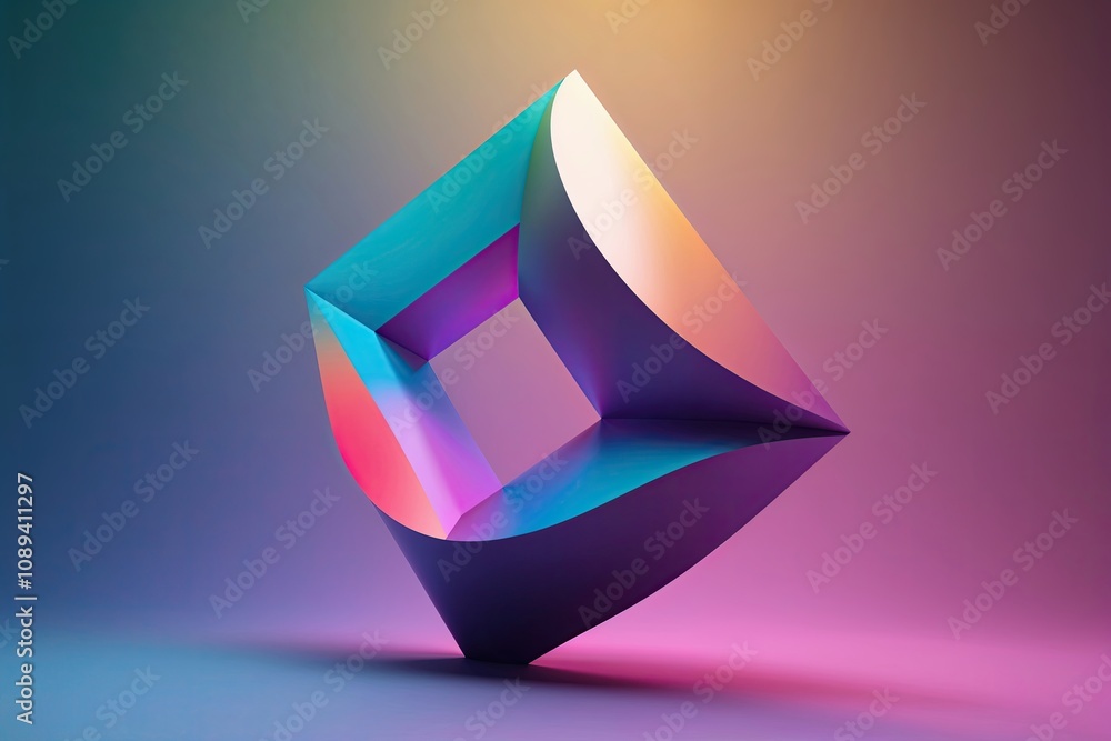 Poster abstract futuristic shape 3d render with colorful gradient background