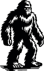 Black silhouette of a Bigfoot, minimalistic design, Christmas illustration. Vector design  