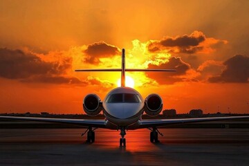 Breathtaking Sunset View of a Business Jet at the Airport