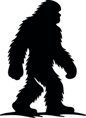 Fototapeta premium Black silhouette of a Bigfoot, minimalistic design. Christmas illustration, winter holiday themes.As template for greeting cards, festive decorations, logo design, print, design element