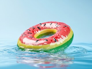 colorful inflatable pool float in the shape of a watermelon