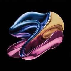 Abstract Metallic Sculpture in Vibrant Colors Against a Black Background