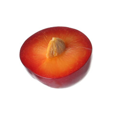 Half of ripe plum isolated on white