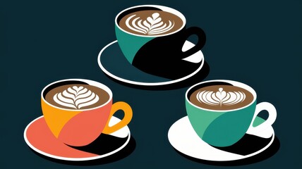 Obraz premium Stylized Latte Art Coffee Cups in a Contemporary Graphic Design