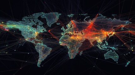 Obraz premium Digital connections overlaid on a map, representing the concept of international networks and connectivity.