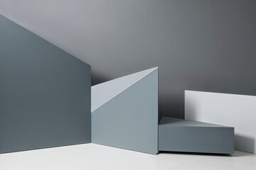 Fototapeta premium Three-Dimensional Angular Surface Design with a Clean Grey Backdrop