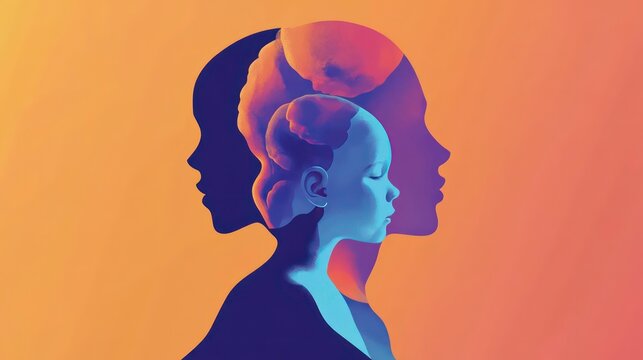 A profile silhouette of a person with a younger self inside, representing a person's past and present.