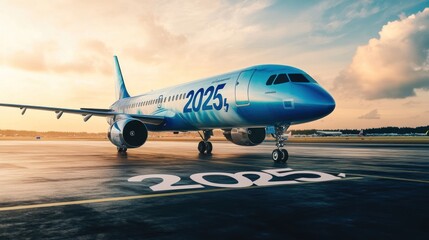 Obraz premium An airplane with a blue design and the year 