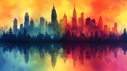 Obraz premium A vibrant double exposure of a city skyline with holographic health protection elements