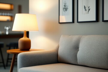 modern living room with cozy sofa and stylish lamp