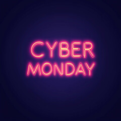 Neon Sign Displaying 'CYBER MONDAY' Text on Dark Blue Background