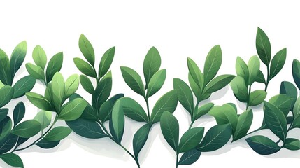 Green leaves arranged beautifully on a white isolated background.