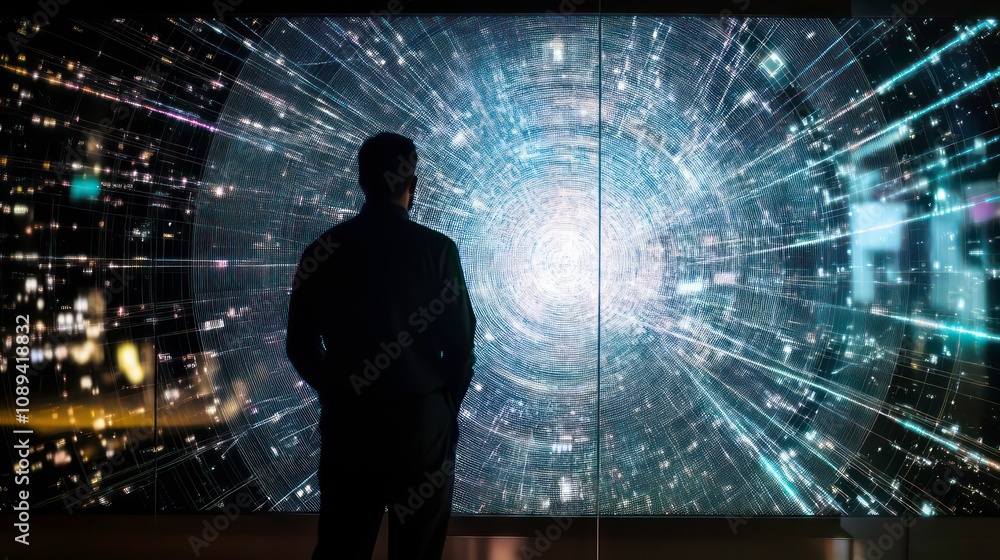 Aufkleber A cybersecurity expert monitors network traffic on a large-screen computer utilizing information technology and technology.