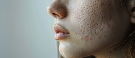 Obraz premium Close-up of Acne Scars on Cheek with Soft Indoor Lighting