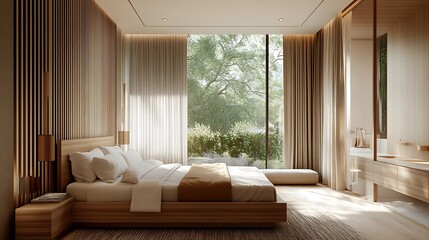 Fototapeta premium Elegant and Cozy Modern Bedroom Interior Design with Stylish Decor, mockup, poster and Background