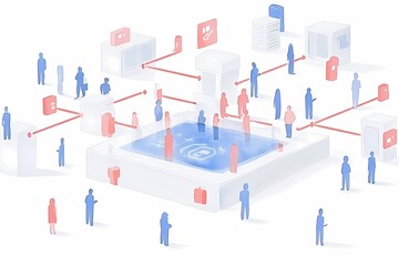 Modern Digital Connectivity Concept Illustrating Diverse Individuals Interacting with Technology in a Collaborative Virtual Environment