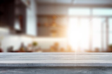 Empty wooden table top in interior of kitchen