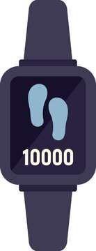 Smartwatch showing 10000 steps walking icon, pedometer app interface, fitness tracker, healthy lifestyle concept