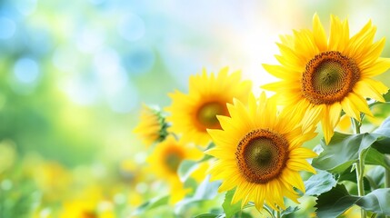 Fototapeta premium Sunflower Field at Sunrise in Summer