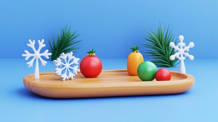 Wooden Serving Tray with Snowflake Handles - 3D Rendered Design