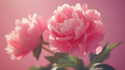 Spring Horizontal Floral Peony banner. Beautiful nature season background. Copy space for text, selective focus. Bloom summer aesthetic.