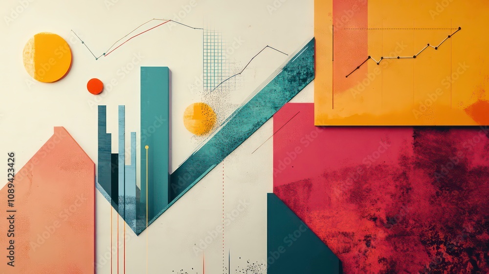 Poster abstract geometric shapes and lines on a white background, forming a graphic composition representin