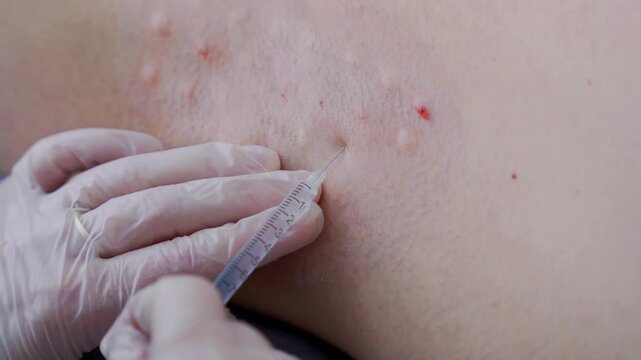 A doctor injects botulinum toxin into a patient's armpit to reduce sweating. The concept of beauty and modern technologies.