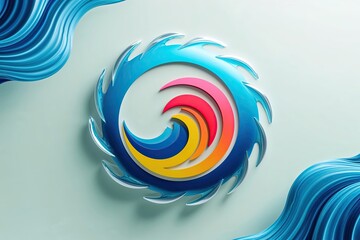 Vibrant Modern Emblem Surrounded by Dynamic Wave Patterns on a Pristine Backdrop