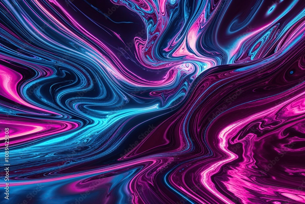 Poster illuminated abstract fluid dynamics: a three-dimensional canvas of vibrant motion and texture