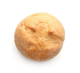 One homemade tasty bun isolated on white, top view