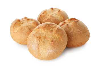 Many homemade tasty buns isolated on white