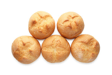 Homemade tasty buns isolated on white, top view