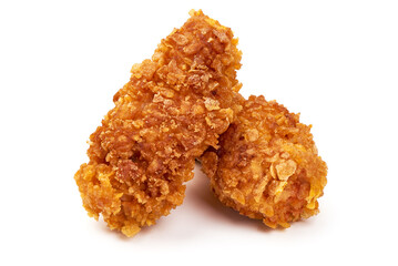 Crispy chicken nuggets, isolated on white background.