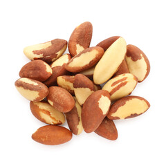 Heap of Brazil nuts isolated on white, top view